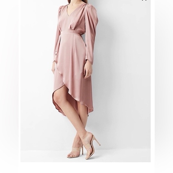 Express Dresses & Skirts - Express NWT! Satin Pink Blushing Mauve Puff Shoulder Midi Dress Size L